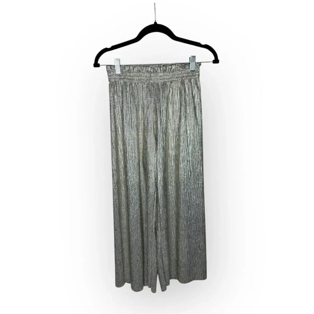 Alice + Olivia Metallic Cropped Wide Leg Elastic Waist Pants Size 0